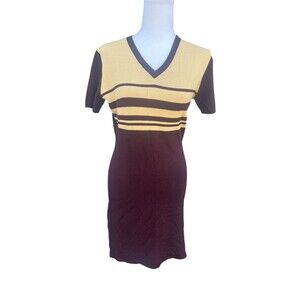 Guess Collection Women's Vintage Knit Bodycon Dress V-Neck Red Brown Size Small